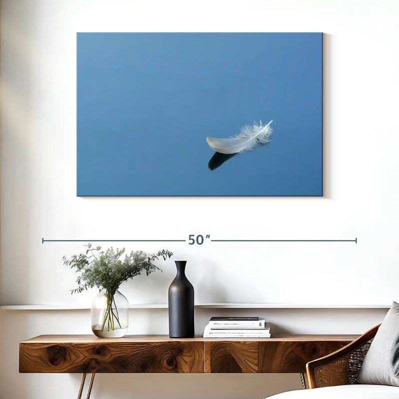 Kerner White Feather On Blue, 26" H x 39" W