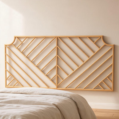 Tête de lit murale bohémienne ajourée, pour chambre à coucher, rotin naturel à finition brune, motif géométrique grand