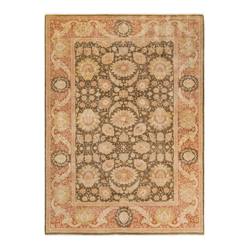 Tapis oriental vert noué à la main One-of-a-Kind