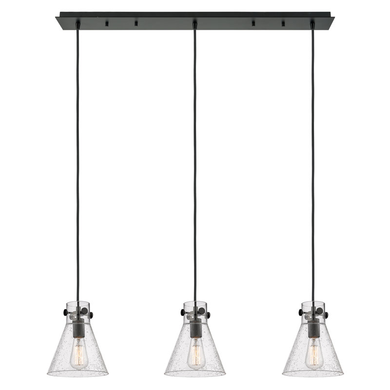 Luminaire suspendu 3 lumières Amrith, Bullé, Noir mat