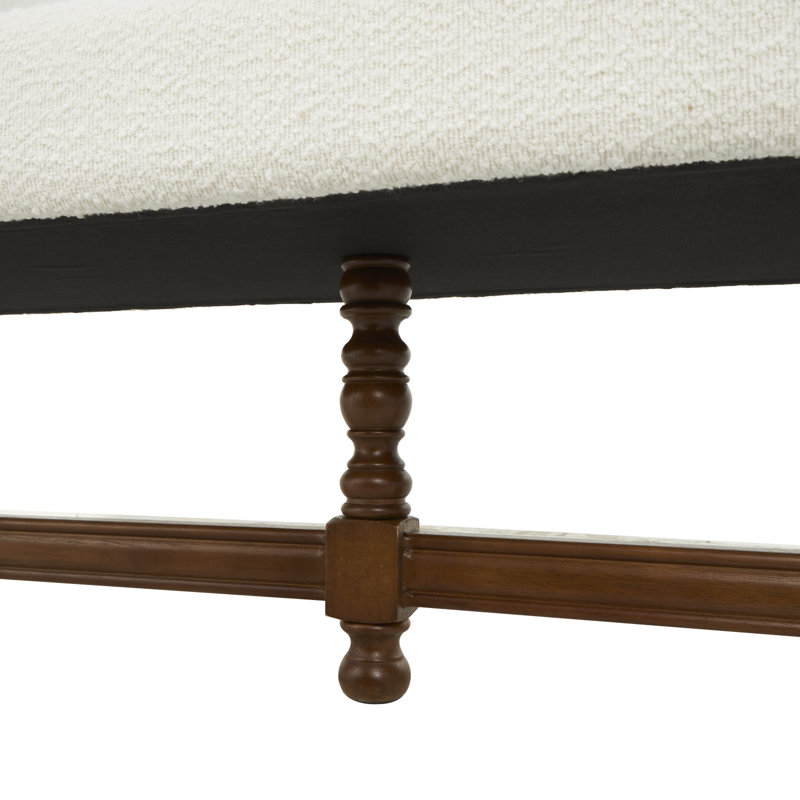 Banc Blaseio en tissu crème avec pieds tournés en bois brun traditionnel