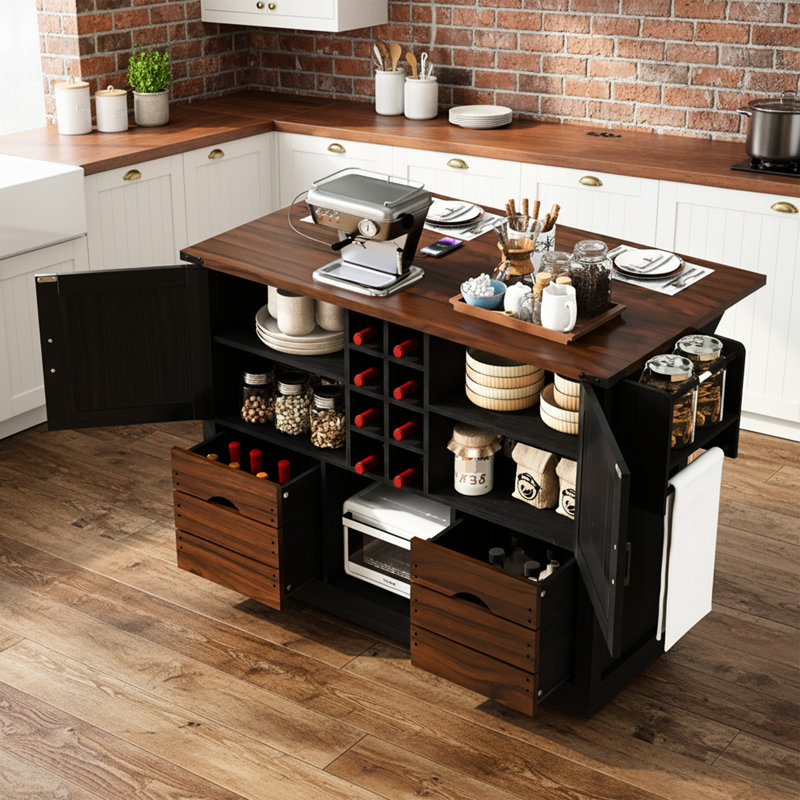 Îlot de cuisine de style campagnard, bois et panneau de fibres à densité moyenne, espace de rangement spacieux pour les cuisines modernes
