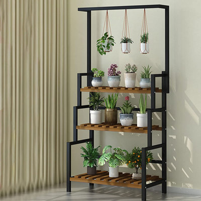 3-Tier Hanging Plant Stand Floor Standing Metal Plant Shelf for Indoor Plants Vertical Garden for Living Room and Balcony