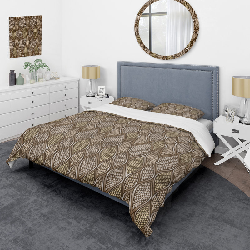 Ensemble de housse de couette en microfibre brun / blanc 3 pièces, Housse de couette pour grand lit et 2 taies décor