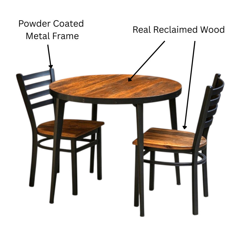 Industrial Round Forge Legacy Dining Set With 2 Chairs, 30" H x 30' L x 30" W