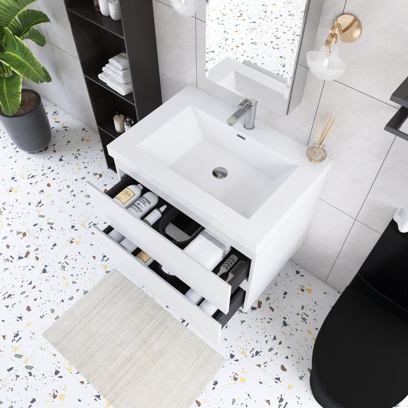 30'' Wall-Mounted Single Bathroom Vanity With Integrated Resin Top, White