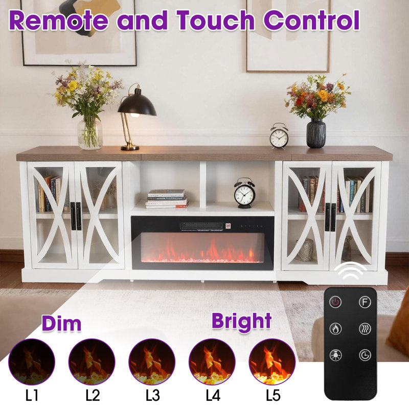 93"W Farmhouse Fireplace Tv Stand For Tvs Up To 100", Entertainment Center Tv Console With Storage Cabinets And Adjustable Shelves
