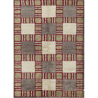 Wool Geometric Area Rug in Red/Beige/Light Yellow