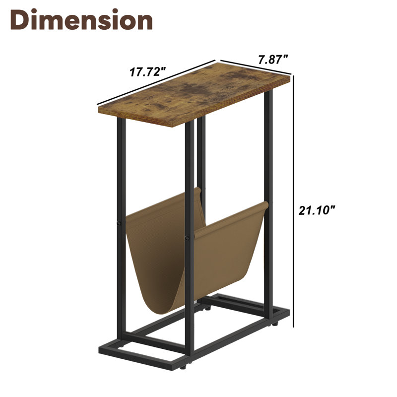 Table d'appoint pour petits espaces, table de bout étroite avec porte-revues, table de chevet pour chambre à coucher, Brun