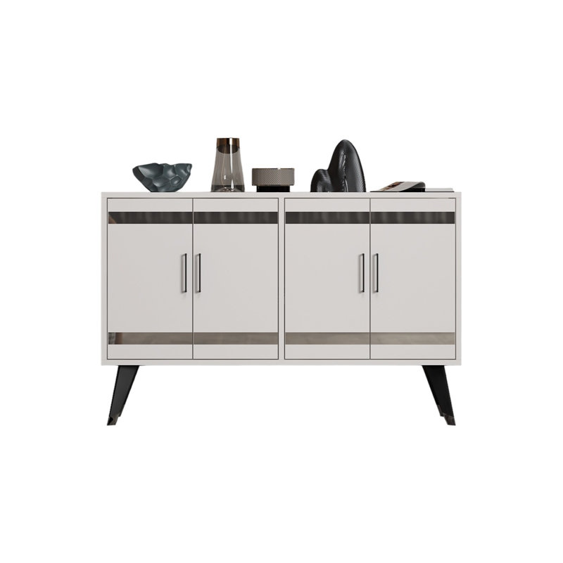 Meuble télé moderne, finition blanche, 47,2 po x 11,8 po x 31,5 po | 100% panneau de particules enduit de mélamine, épaisseur: 0,7 pouce | Pieds en PVC, hauteur des pieds 5,9 pouces | Mobilier élégant et fonctionnel pour le salon et les espaces de divertissement