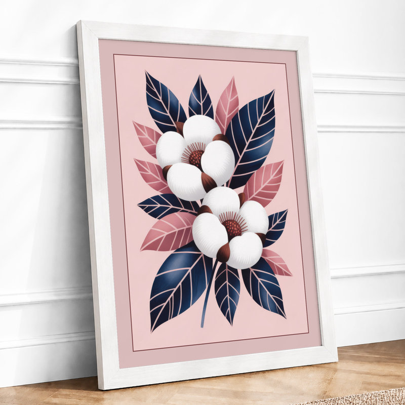 Cotton Wreath Botanical - Framed Print, A3 - 42.0 x 29.7 cm, White