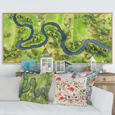 Vue aérienne d'une rivière naturelle - photographie sur toile