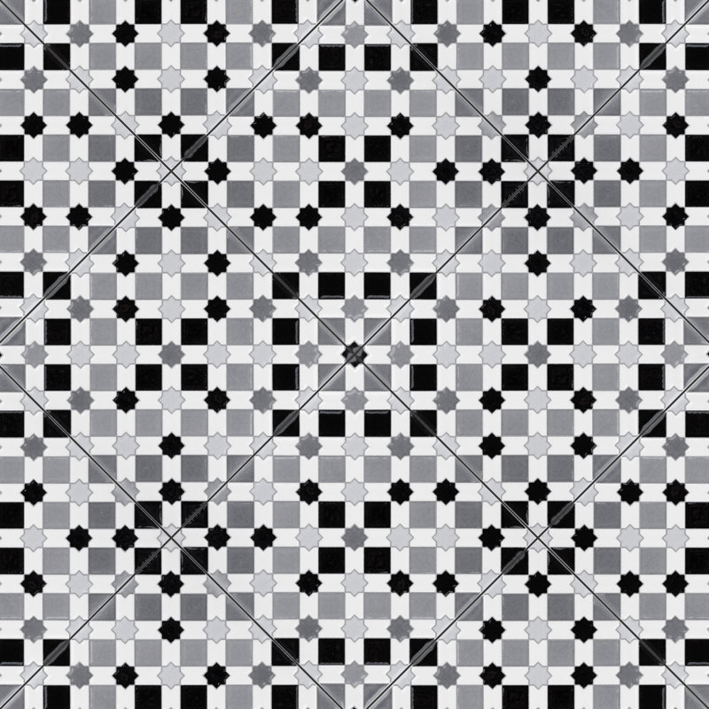 Sevillano Giralda 8" x 8" Ceramic Patterned Wall Tile, Light Gray/White