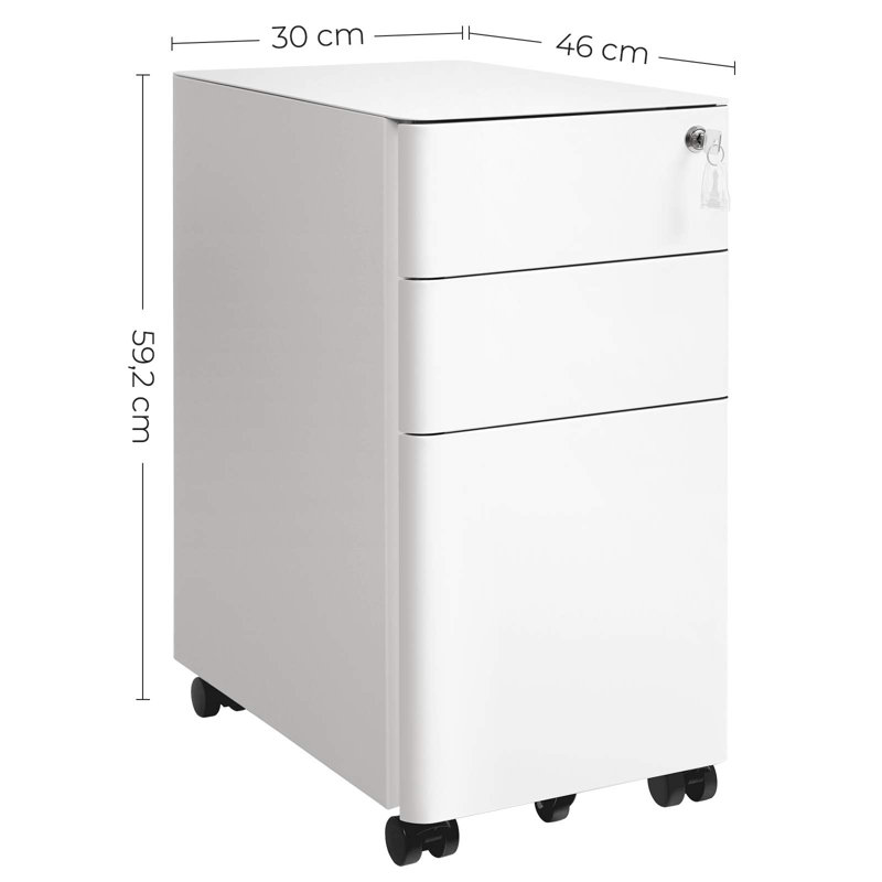30cm Wide 3 -Drawer File Cabinet, White