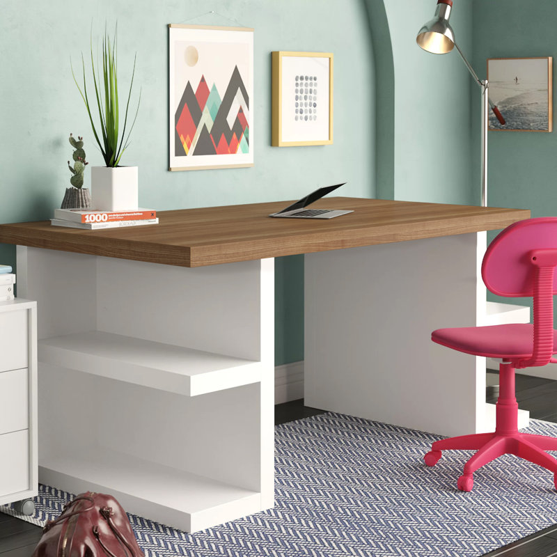 Frethi Writing Desk, Walnut / White, 30" H x 63" W x 35" D