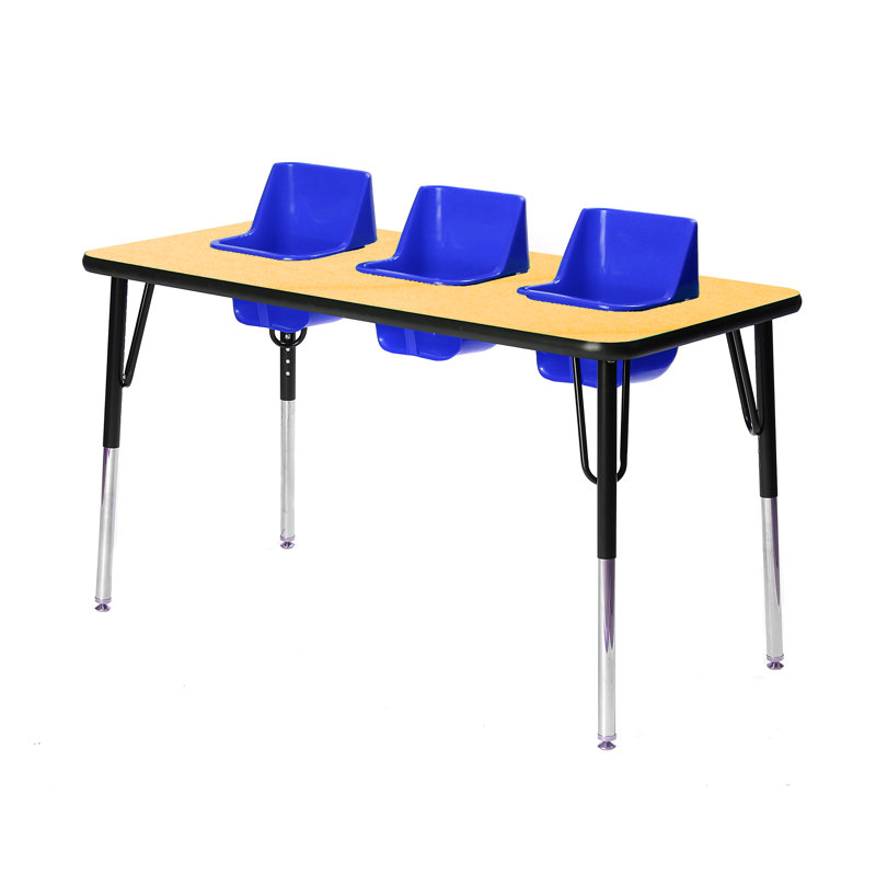 Table d'activité / d'alimentation à hauteur réglable pour 3 enfants, Érable, Bleu