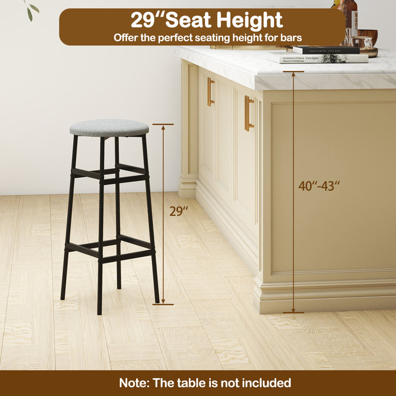 Ensemble de 2 tabourets de bar avec structure en métal robuste et repose-pieds pour îlot de cuisine, Noir, 2, Gris