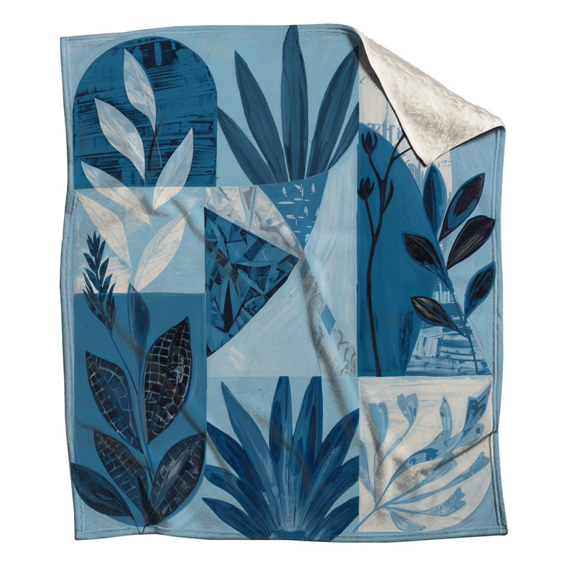 Blue Botanical Collage Blankets, 60in W x 80in H