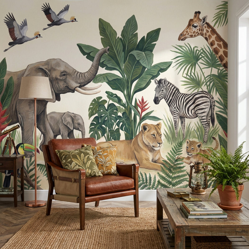 Papier peint Jungle, Non tissé non collé, 140 po x 108 po