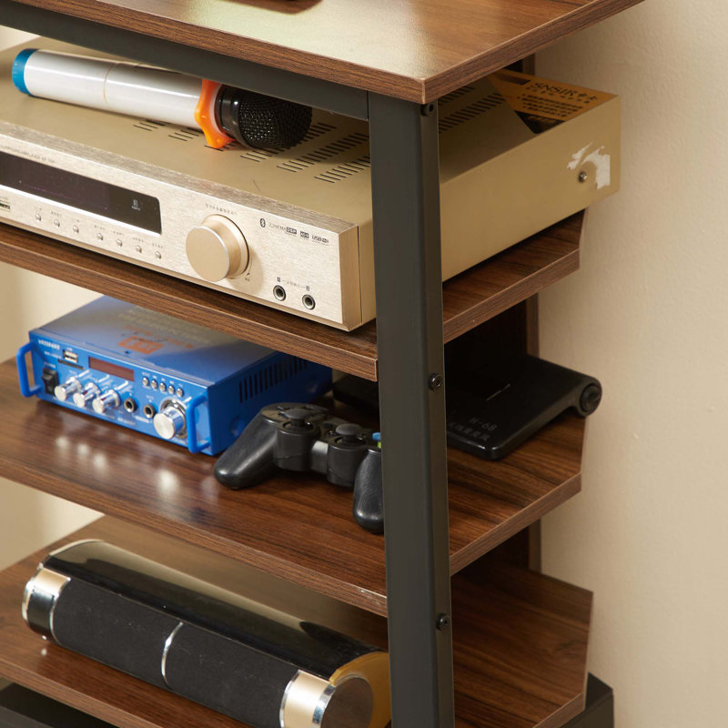Ioulia Corner TV Stand, AV Media Stand, Corner Audio Tower with Storage Shelves and Steel Frame, Brown