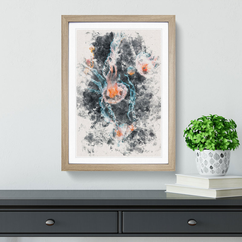 Peach Jellyfish - Framed Print, 33cm H x 24cm W x 2cm D, Oak Framed