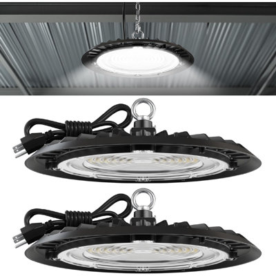 2 Pack 150W UFO LED High Bay Light 19500LM 5000K Commercial Shop Lights Waterproof Ceiling Mount For Warehouse Factory Garage