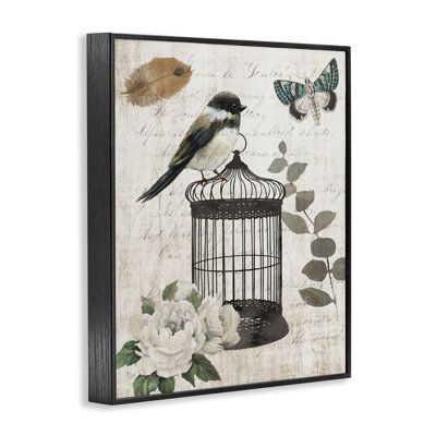 Giclée vintage encadrée d'oiseaux de la ménagerie, design par Nan