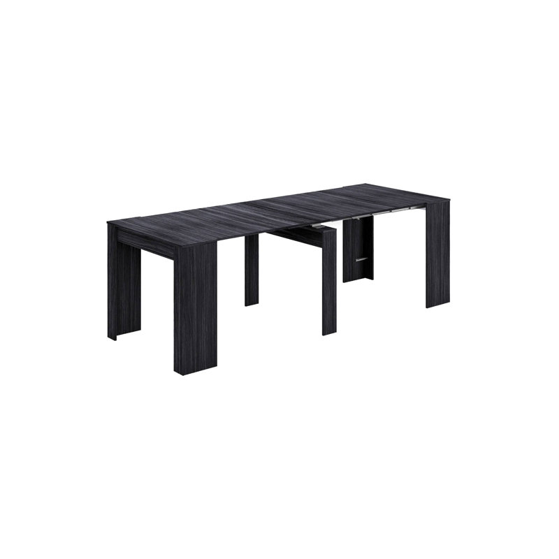 Console Table Compton, Extendable Dining Table With Multipurpose Extensions Up To 10 Seats, Black
