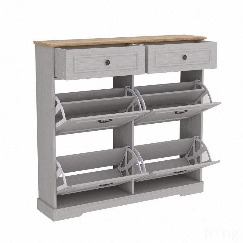 Shoe Storage Cabinet With 2-Drawers And 4 Flip Drawers, Freestanding Organizer With Adjustable Shelf
