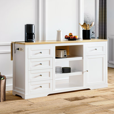 Idar Kitchen Island With Folding Leaf And Pet Bowl