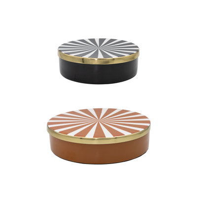 2-Piece Decorative Enameled Metal Boxes With Striped Lids