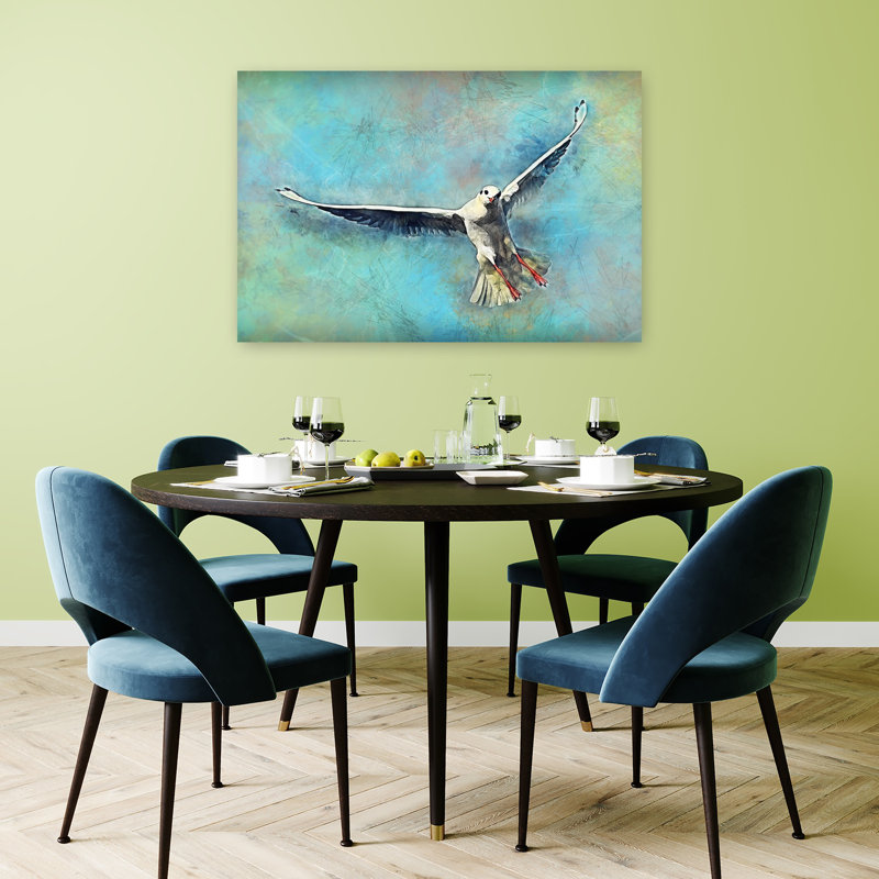 «Graceful Seagull Flight Abstract Seagull Bird Coastal Nature», art mural, 32" H x 48" W