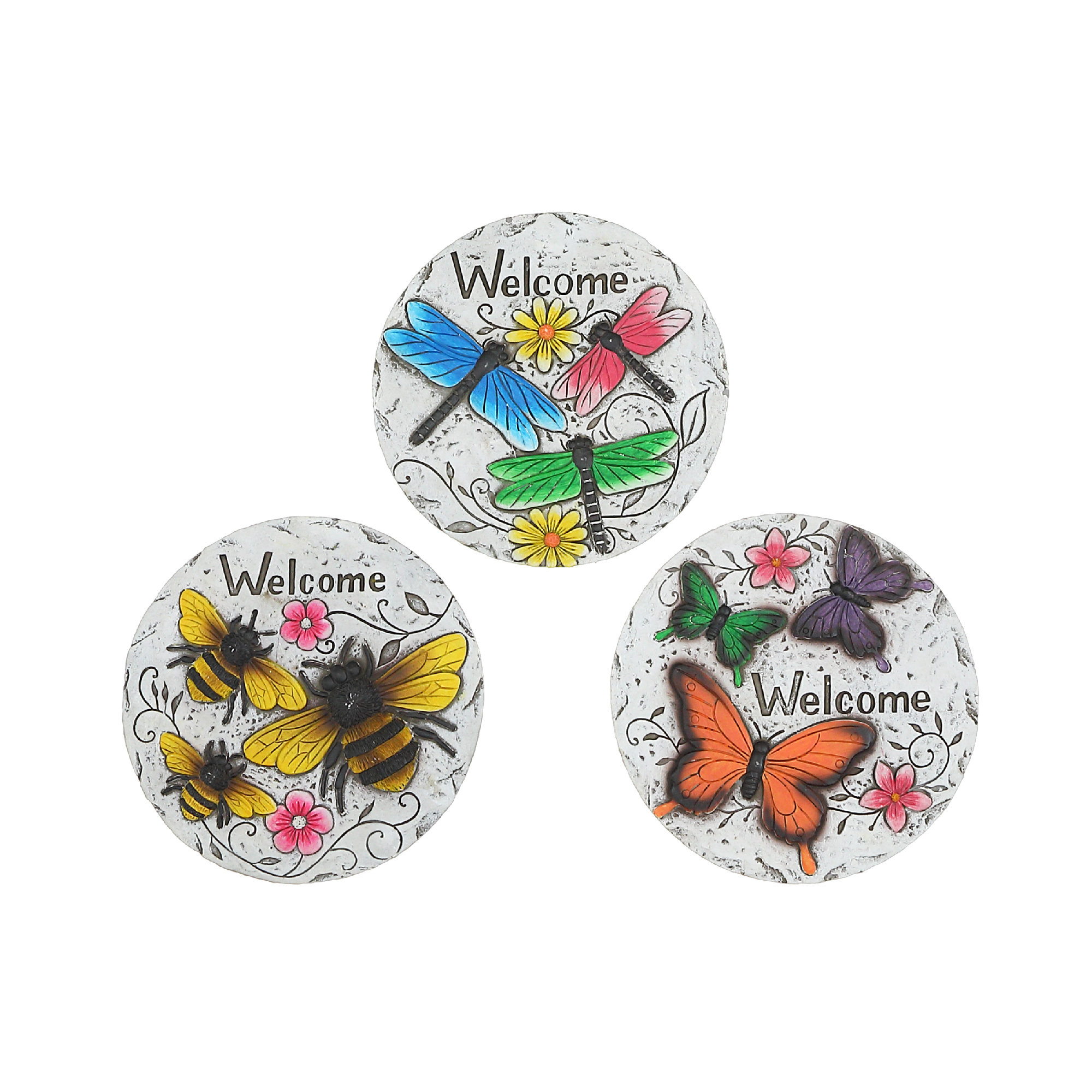 Arlmont & Co. Mitman Insects Welcome 3 Piece Stepping Stone Set | Wayfair