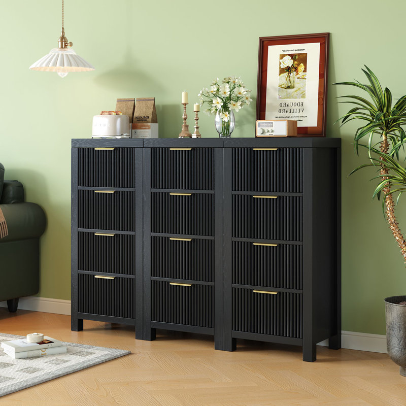 Commode 4 tiroirs (ensemble de 3), Noir