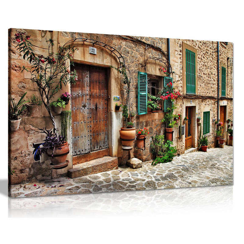 Old Mediterranean Towns Flower Door Windows Architecture - Wrapped Canvas Print, 20cm H x 31cm W