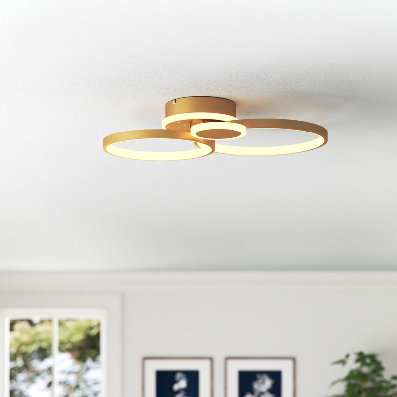 Arlyss 3-Light 21.7" Simple Circle LED Semi Flush Mount, Gold