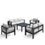 Ensemble de mobilier de patio moderne en métal 5 pièces toutes saisons, canapé de conversation 7 places avec coussins gris clair épais et structure noire et table basse-784737496