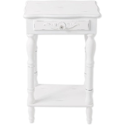 Carved Side Table - White/Multicolor
