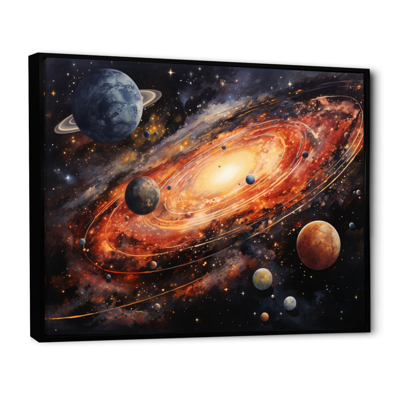 «Météores Comets Embrace I» sur toile, H 30 po x l 40 po x P 1,5 po, Cadre flottant noir