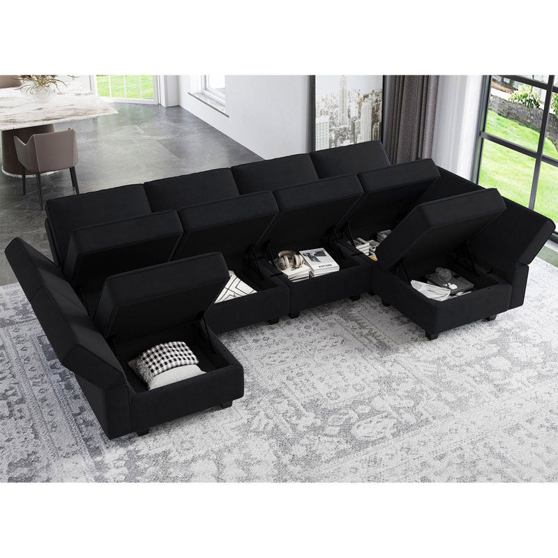 Vashudev Velvet Modular Sectional, Black Velvet
