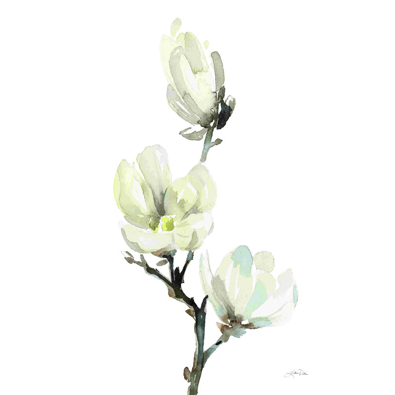 «White Magnolia I» par Katrina Pete - Peinture, Toile avec cadre flottant or, Non, H 30 po x l 20 po