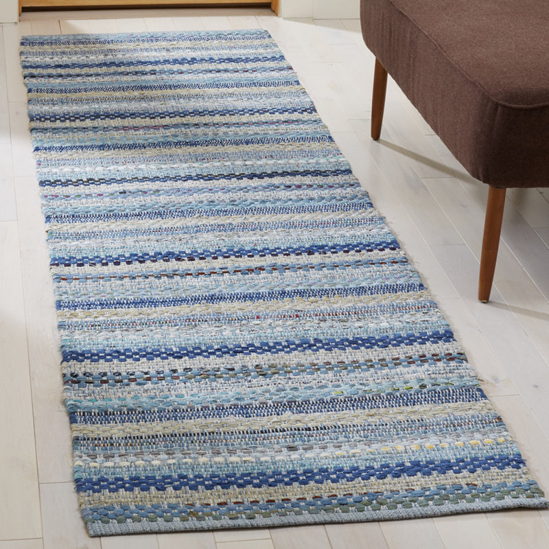 Vesey Hand Woven Cotton Striped Rug, Runner 2'3" x 8'