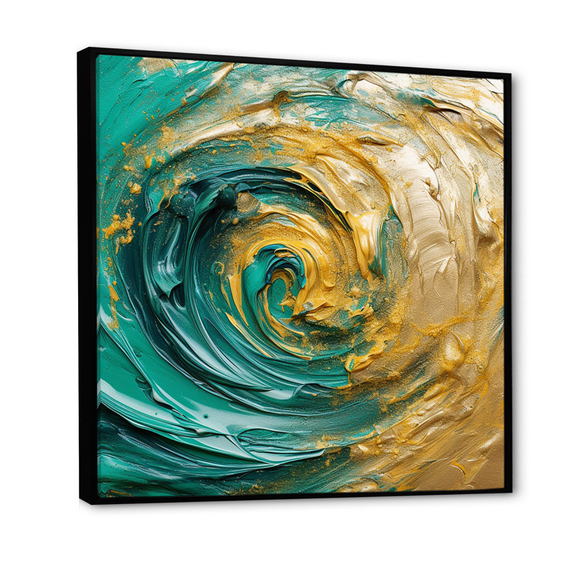 «Golden Ocean Swirling Waves», art mural spirales abstraites, H 30 po x l 30 po x P 1 po, Cadre flottant noir