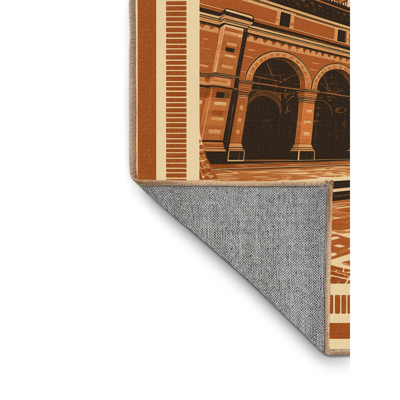 Machine Washable Orsolya Cusco Plaza Armas Vintage Block Print Rug in Brown – LightBrown Binding, 2x5