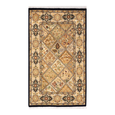 Tapis unique en laine noué à la main de style années 1990 de 2 pi 8 po x 4 pi 5 po en orange / jaune / vert / rouge Hayner