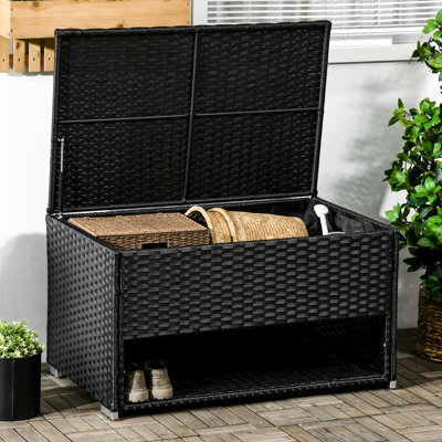 Compartiment de terrasse - Organisez votre espace extérieur avec des outils de jardin, des serviettes, un contenant noir pour une utilisation