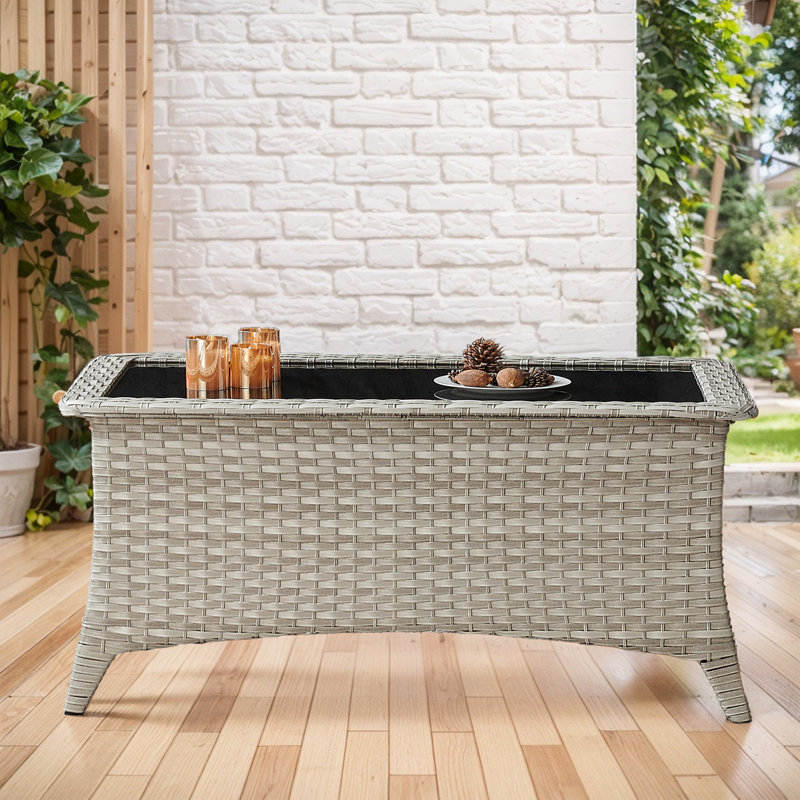 Table basse d'extérieur en osier avec rangement Wendye, Gris clair