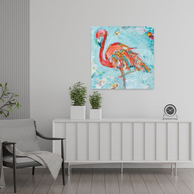 Flamant rose vif, art tropical, H 24 po x l 24 po