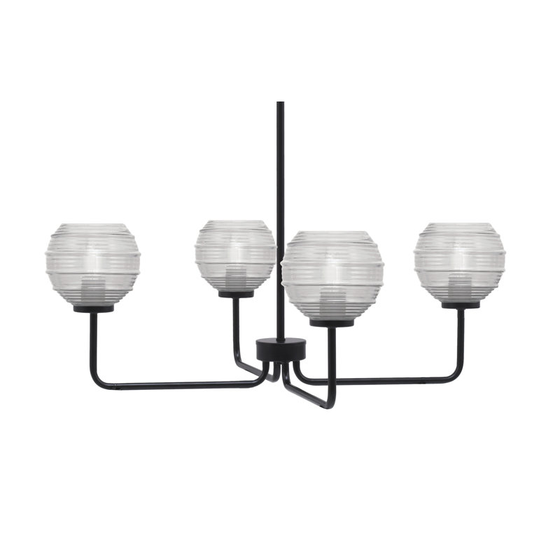 Lustre 4 lumières Amarmula, finition noir mat, verre côtelé transparent de 6 po, Clair