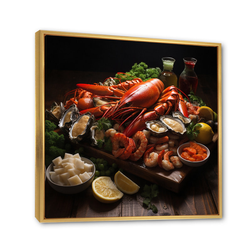 Assortiment de fruits de mer I, impression sur toile encadrée, Cadre flottant doré, H 16 po x l 16 po x P 1 po